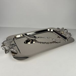 Vintage Godinger 20" Silver Plated Serving Tray Grape Handles & Ornate Spoon Set